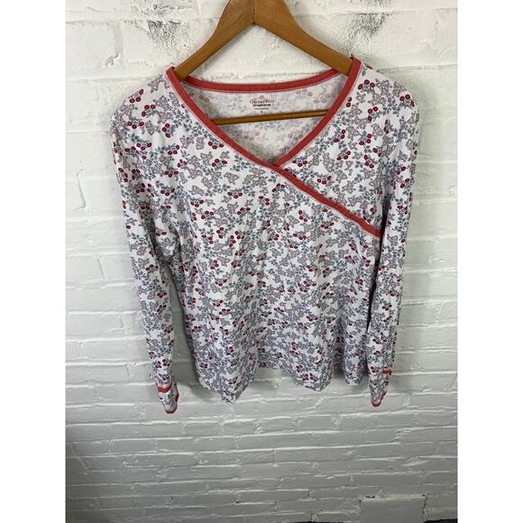 Garnet Hill Women's Floral Pajama Top Cotton Gray Green White Size Medium - Picture 1 of 5